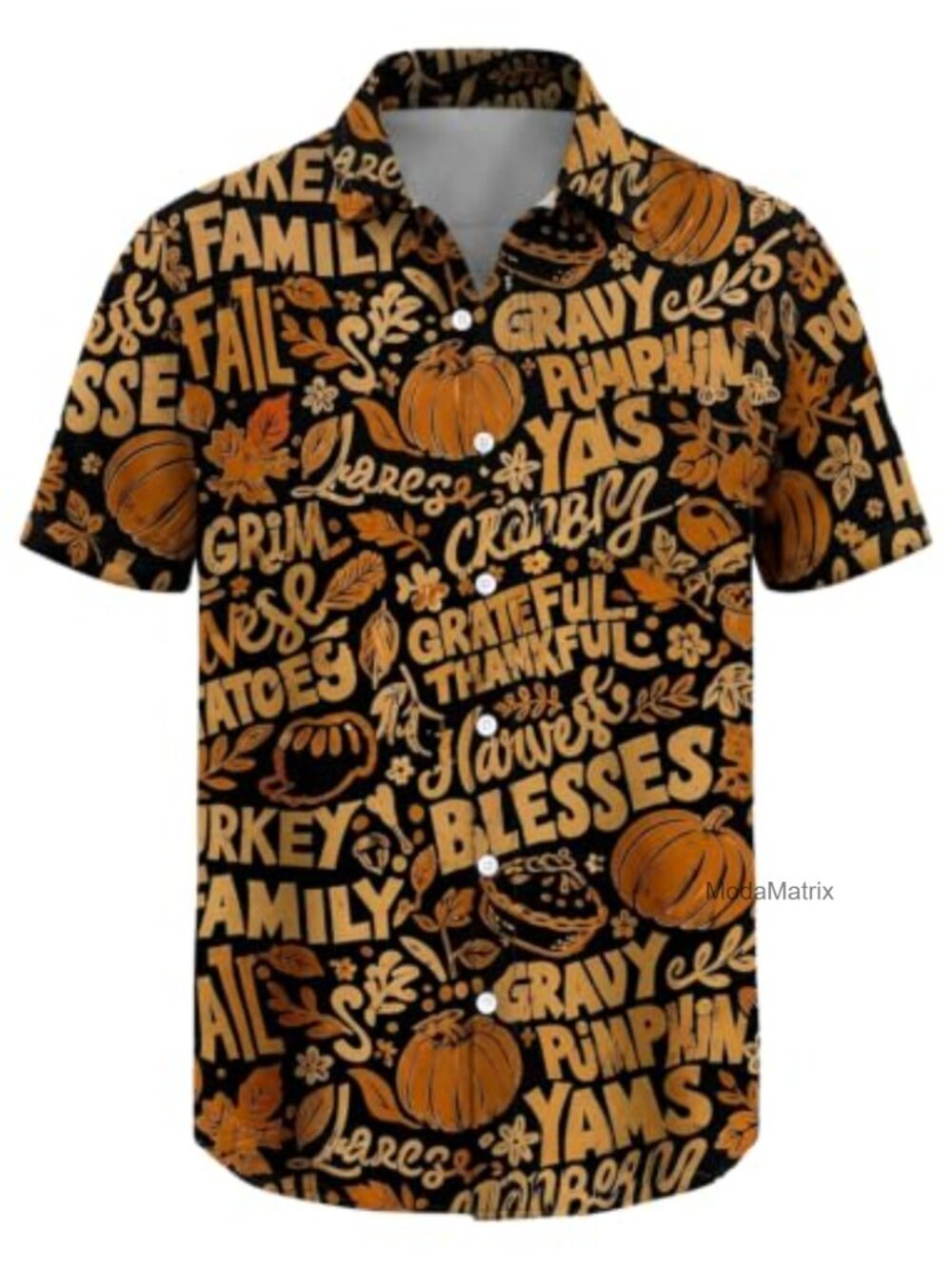Mens Thanksgiving Button Up Shirt Turkey Print Hawaiian Short Sleeve